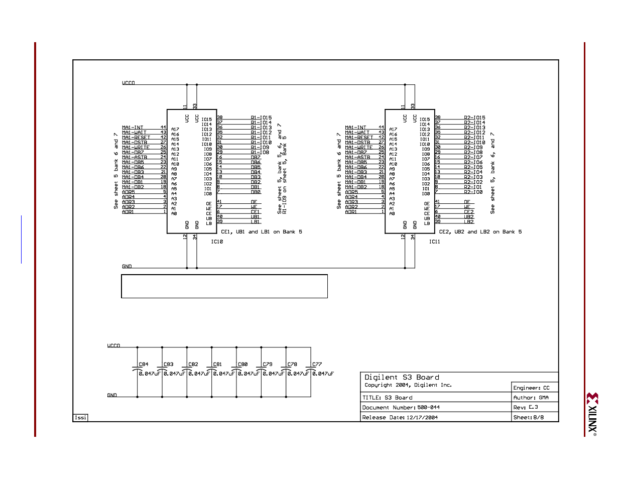 Figure a-8, 2x256kx16 fast asynchronous sram interface | Digilent 410-044-10P-KIT User Manual | Page 61 / 64