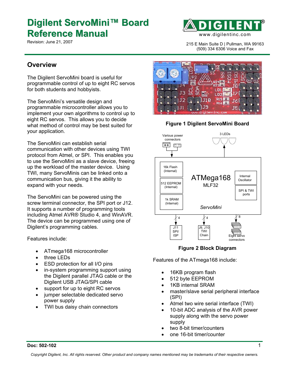 Digilent ServoMini User Manual | 4 pages