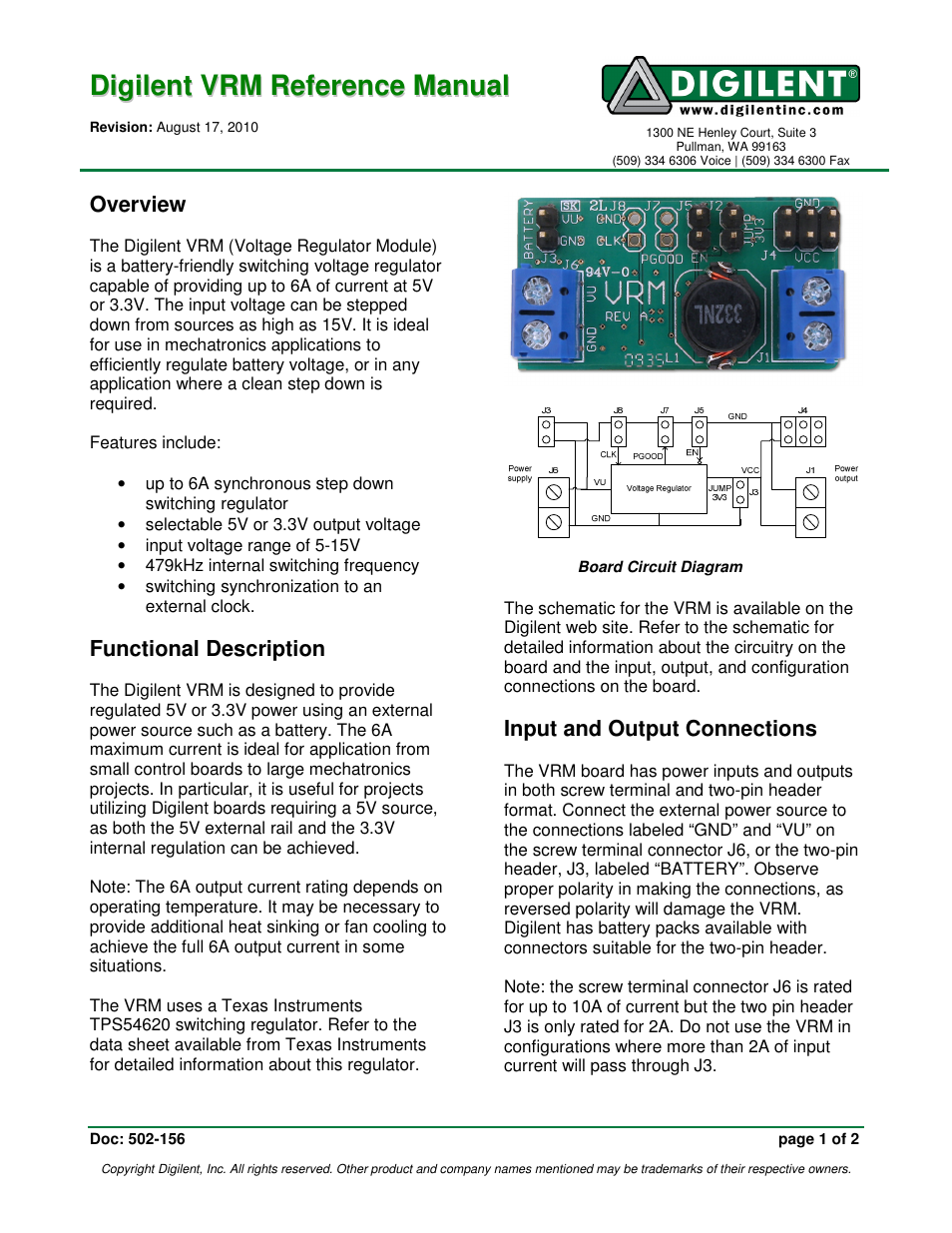 Digilent VRM User Manual | 2 pages