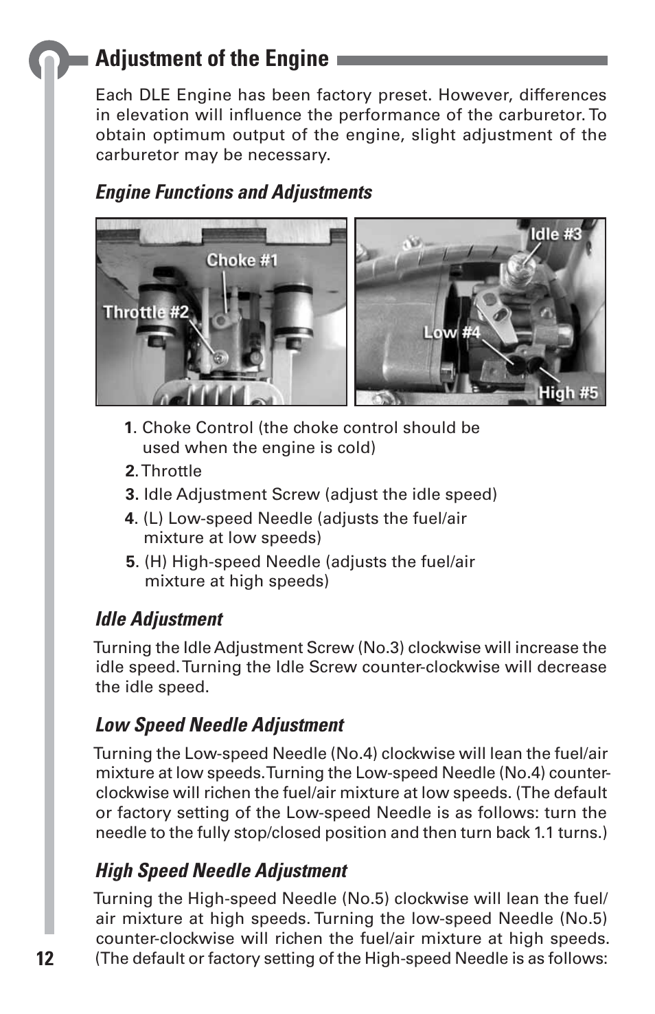 Adjustment of the engine | DLE 20 User Manual | Page 12 / 24