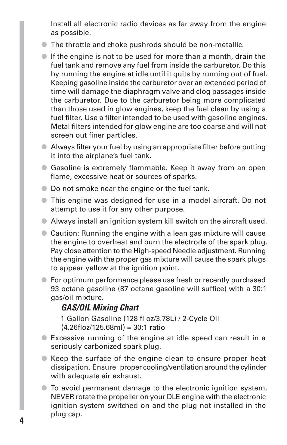 Gas/oil mixing chart | DLE 20 User Manual | Page 4 / 24
