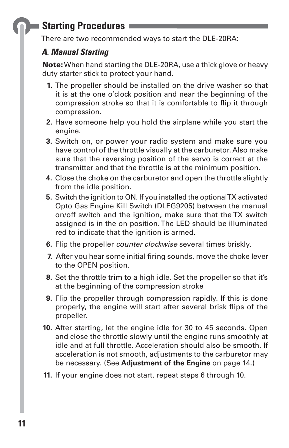 Starting procedures | DLE 20RA User Manual | Page 11 / 24