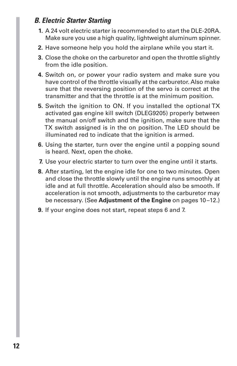 12 b. electric starter starting | DLE 20RA User Manual | Page 12 / 24