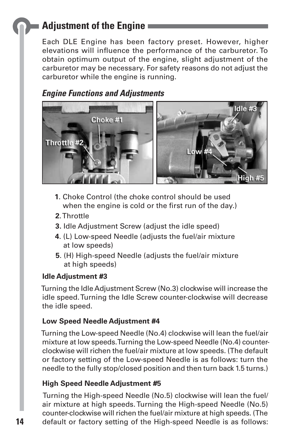 Adjustment of the engine | DLE 20RA User Manual | Page 14 / 24