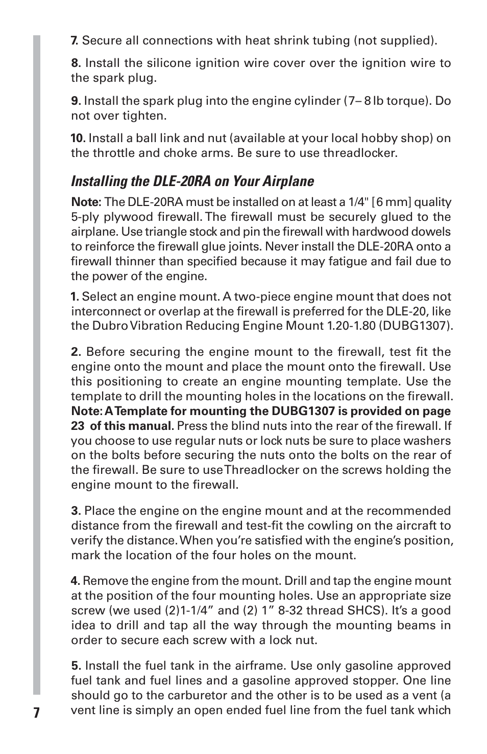 Installing the dle-20ra on your airplane | DLE 20RA User Manual | Page 7 / 24