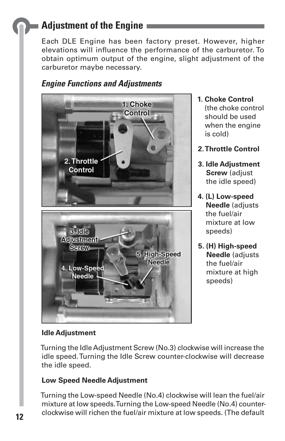 Adjustment of the engine | DLE 30 User Manual | Page 12 / 24