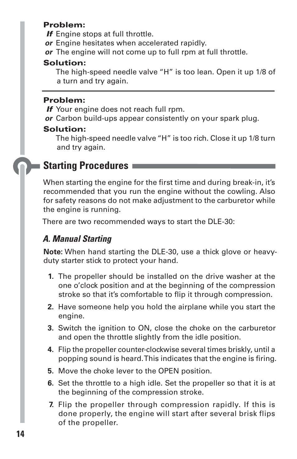 Starting procedures, A. manual starting | DLE 30 User Manual | Page 14 / 24