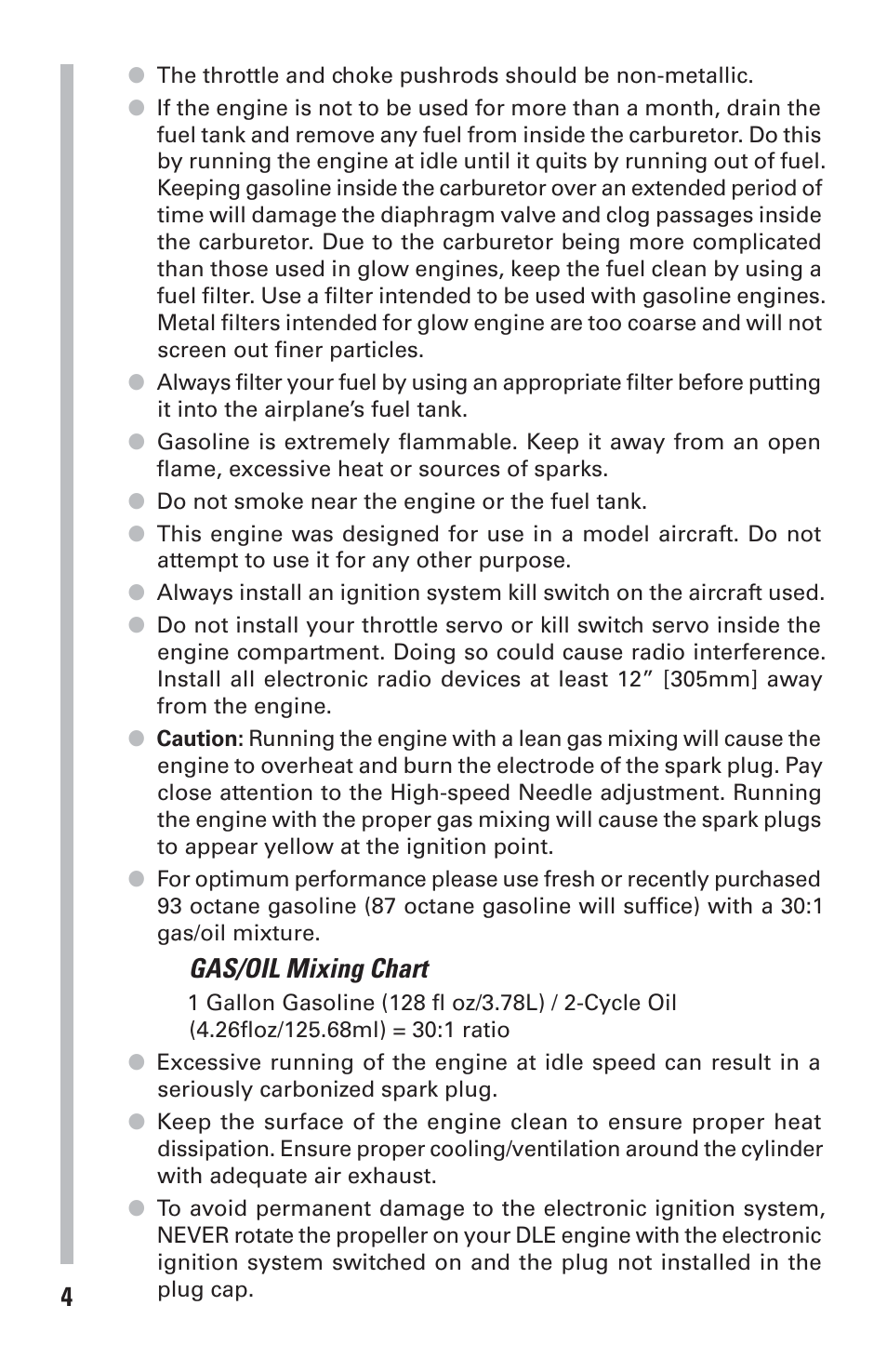 Gas/oil mixing chart | DLE 30 User Manual | Page 4 / 24