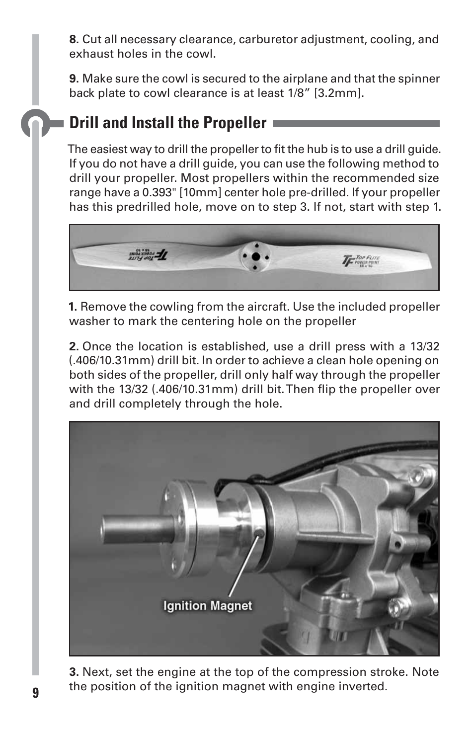 Drill and install the propeller | DLE 30 User Manual | Page 9 / 24