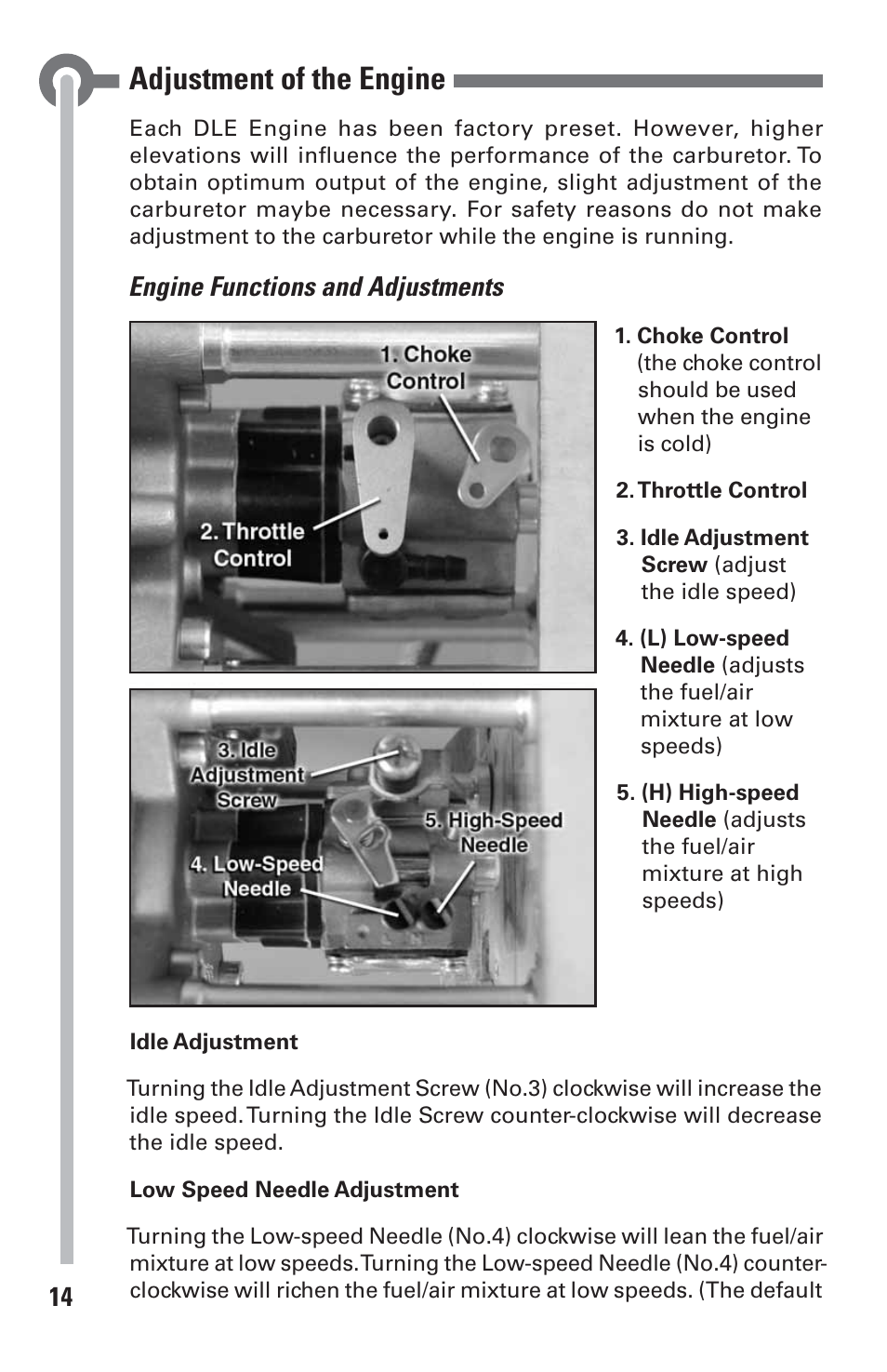 Adjustment of the engine | DLE 35RA User Manual | Page 14 / 24