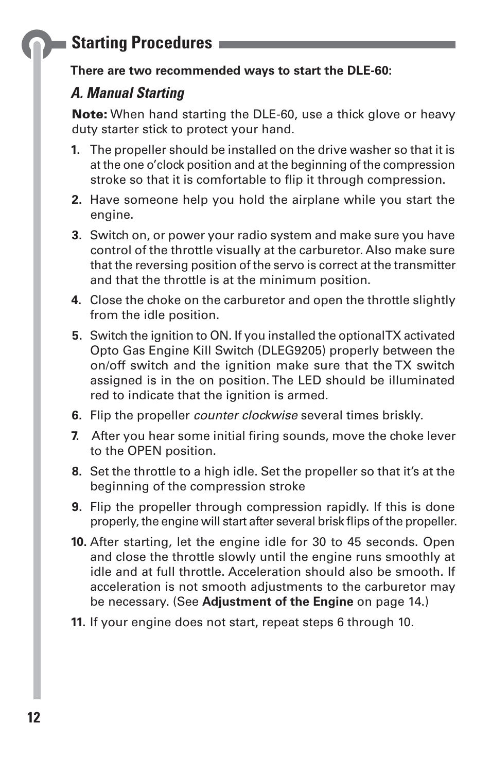 Starting procedures | DLE 60 User Manual | Page 12 / 24