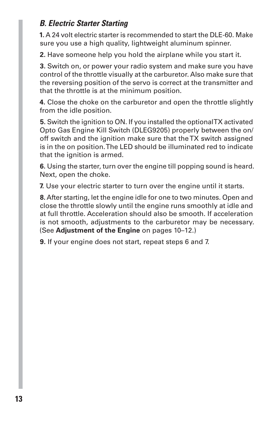 13 b. electric starter starting | DLE 60 User Manual | Page 13 / 24