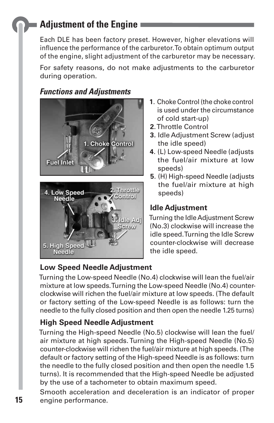 Adjustment of the engine | DLE 60 User Manual | Page 15 / 24