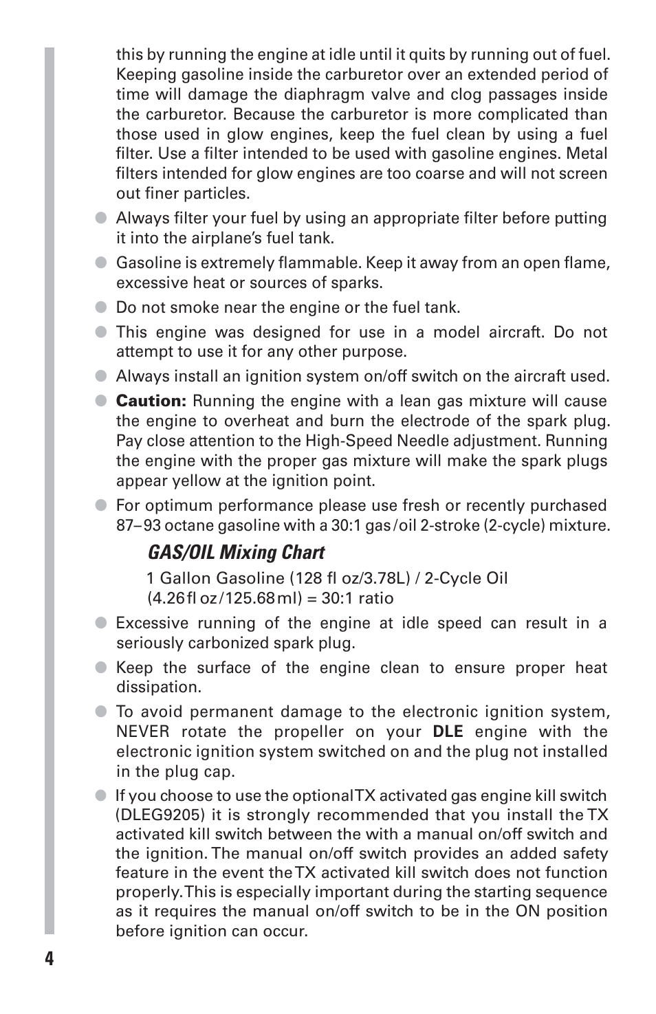 Gas/oil mixing chart | DLE 61 User Manual | Page 4 / 24