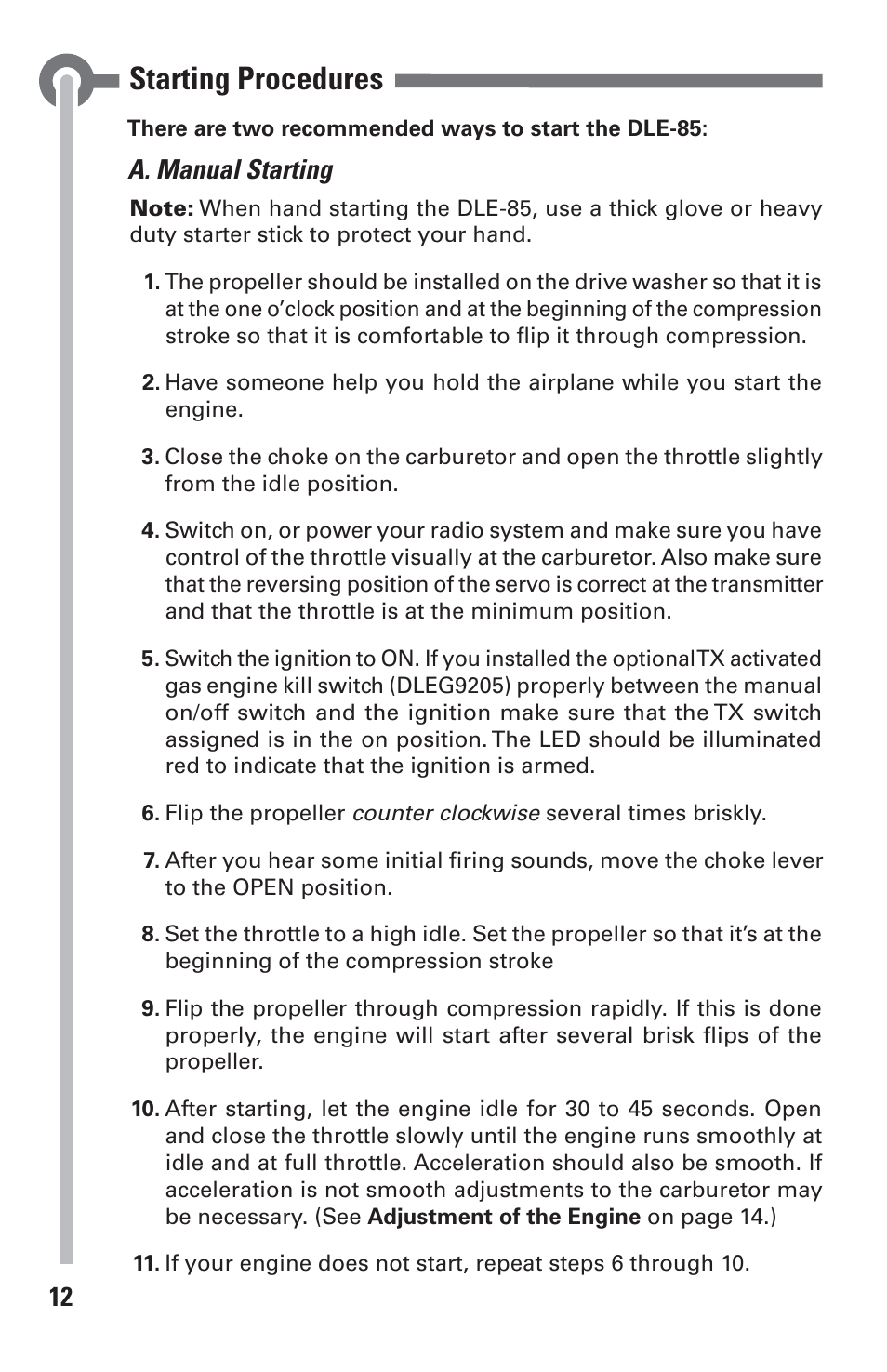 Starting procedures | DLE 85 User Manual | Page 12 / 24