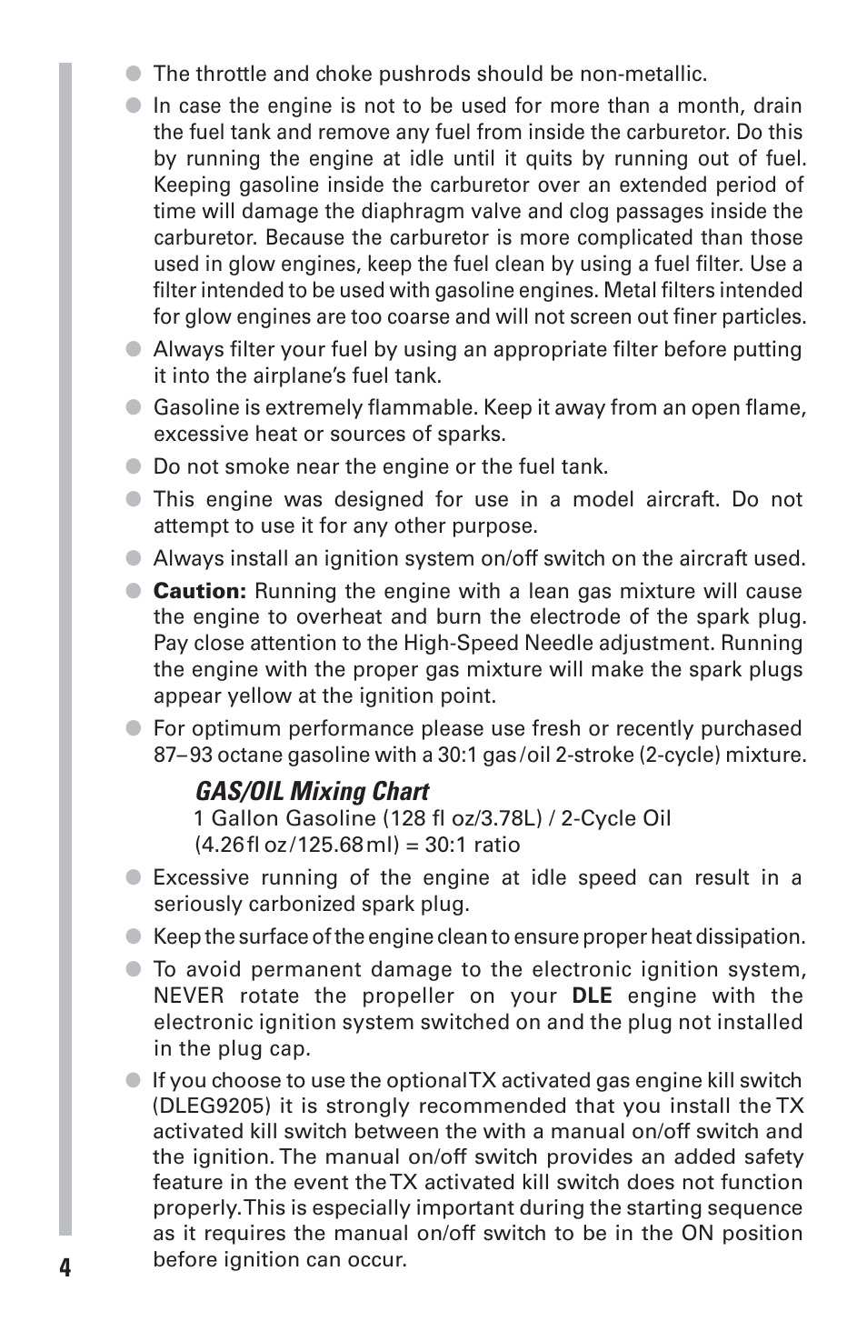 Gas/oil mixing chart | DLE 85 User Manual | Page 4 / 24