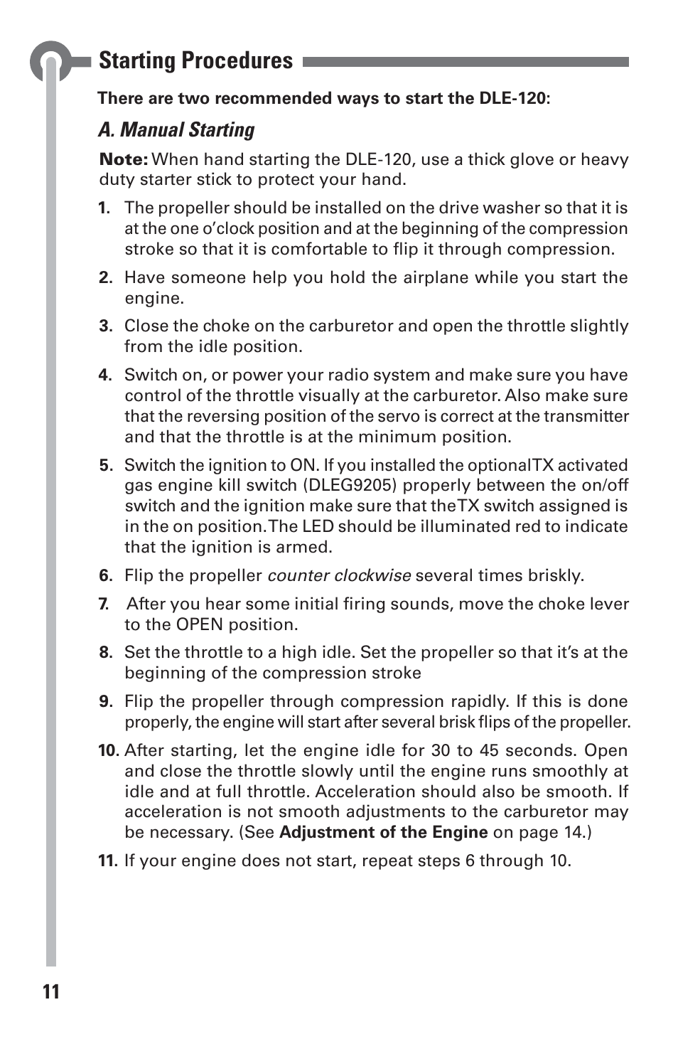 Starting procedures | DLE 120 User Manual | Page 11 / 24