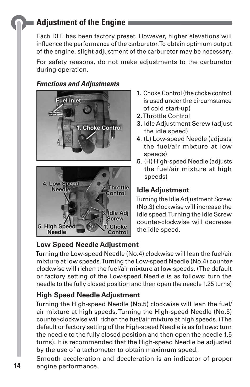 Adjustment of the engine | DLE 120 User Manual | Page 14 / 24