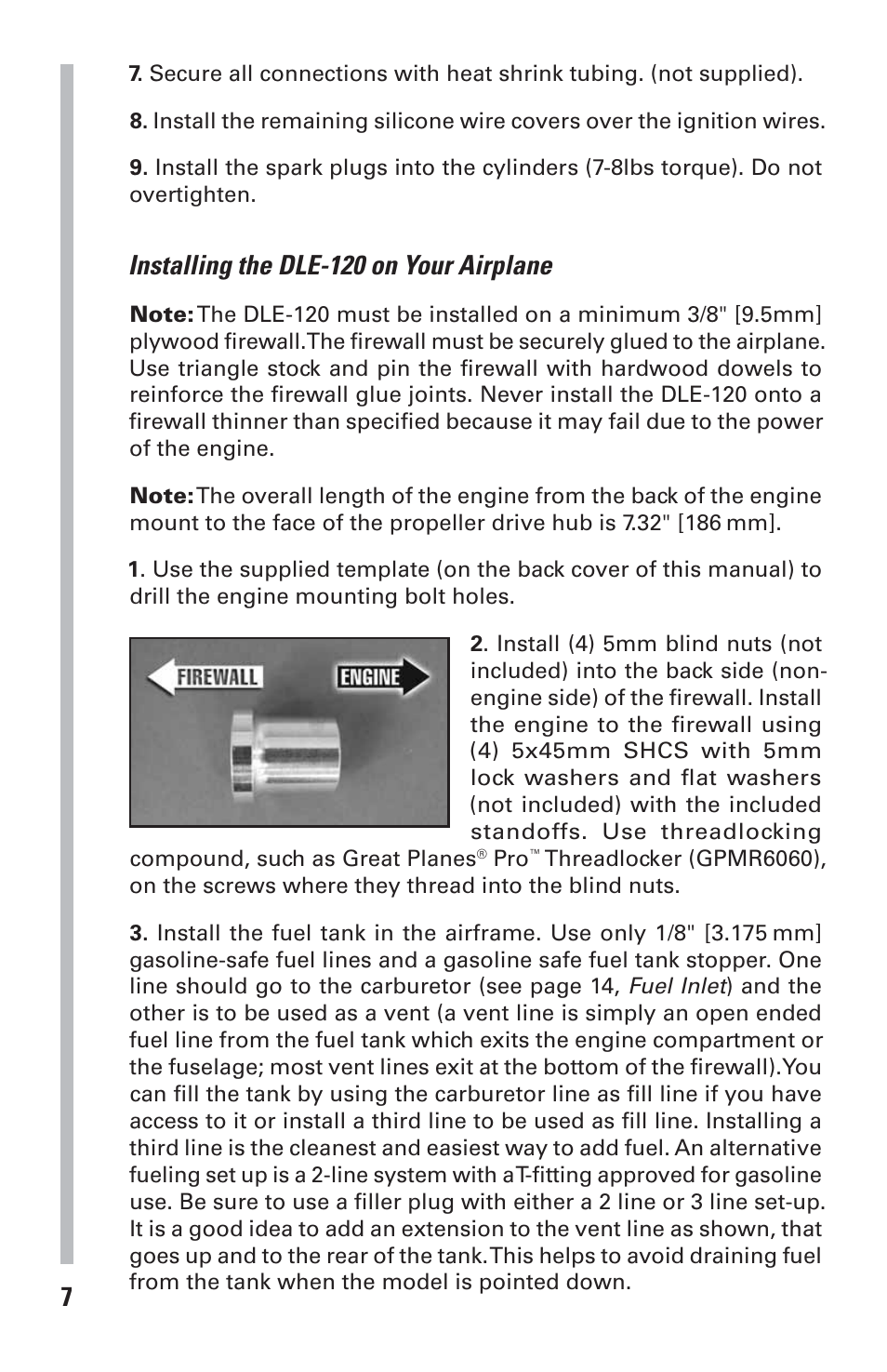 Installing the dle-120 on your airplane | DLE 120 User Manual | Page 7 / 24