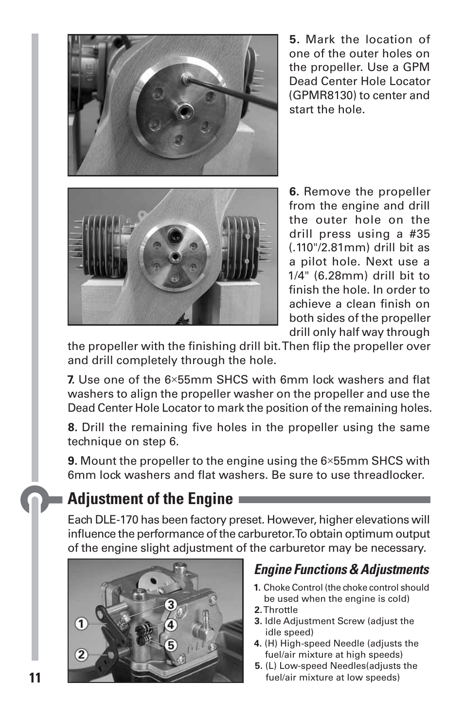 Adjustment of the engine, Engine functions & adjustments | DLE 170 User Manual | Page 11 / 20