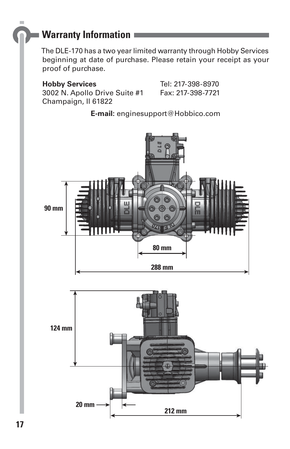 Warranty information | DLE 170 User Manual | Page 17 / 20