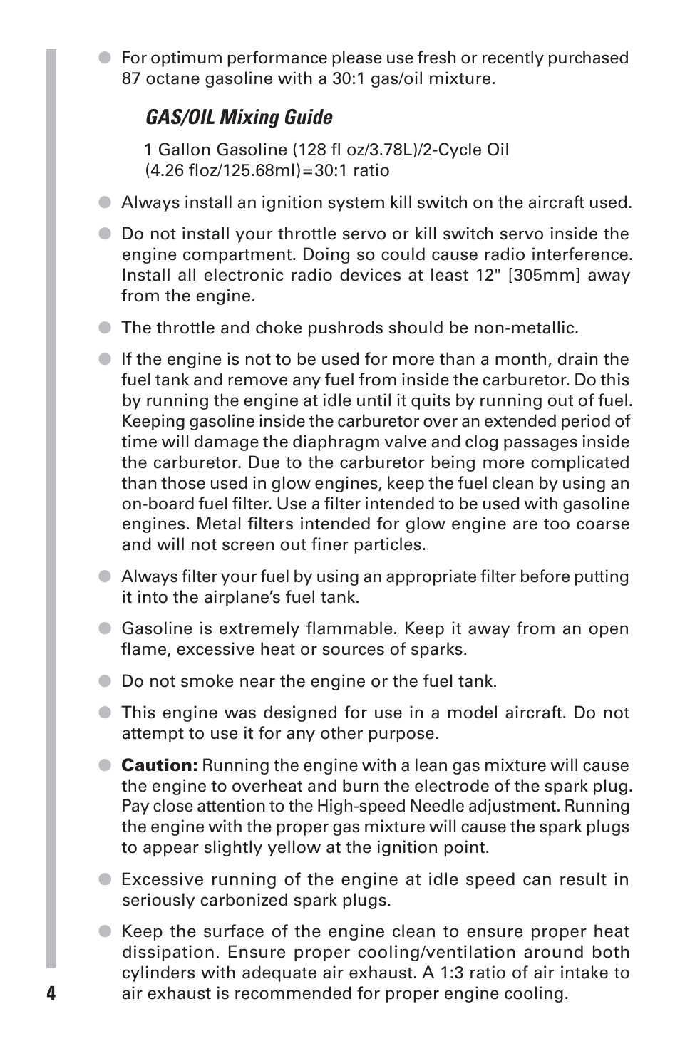 Gas/oil mixing guide | DLE 170 User Manual | Page 4 / 20