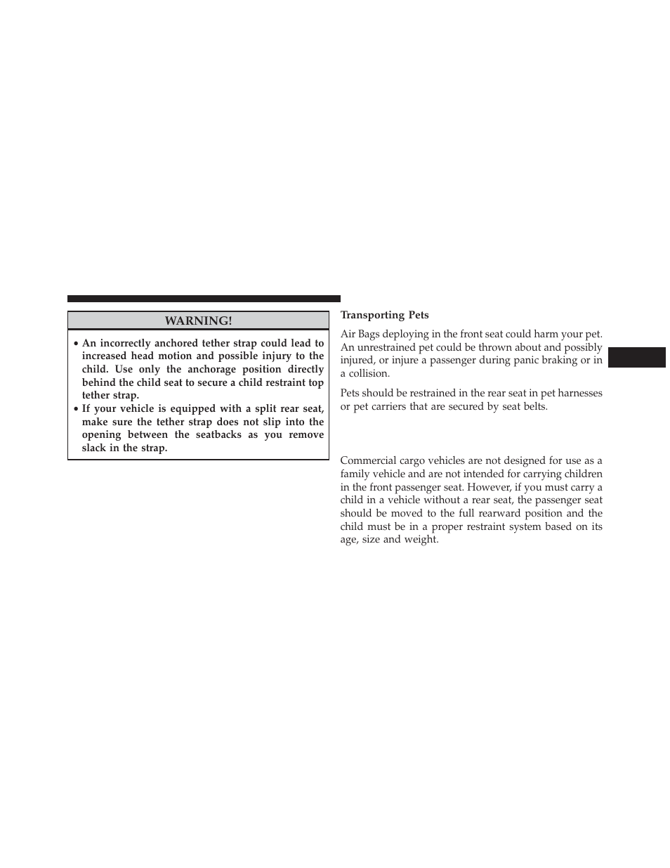 Transporting pets, Commercial cargo vehicles, No factory installed rear seats) — if equipped | Dodge 2013 Grand Caravan User Manual | Page 113 / 663