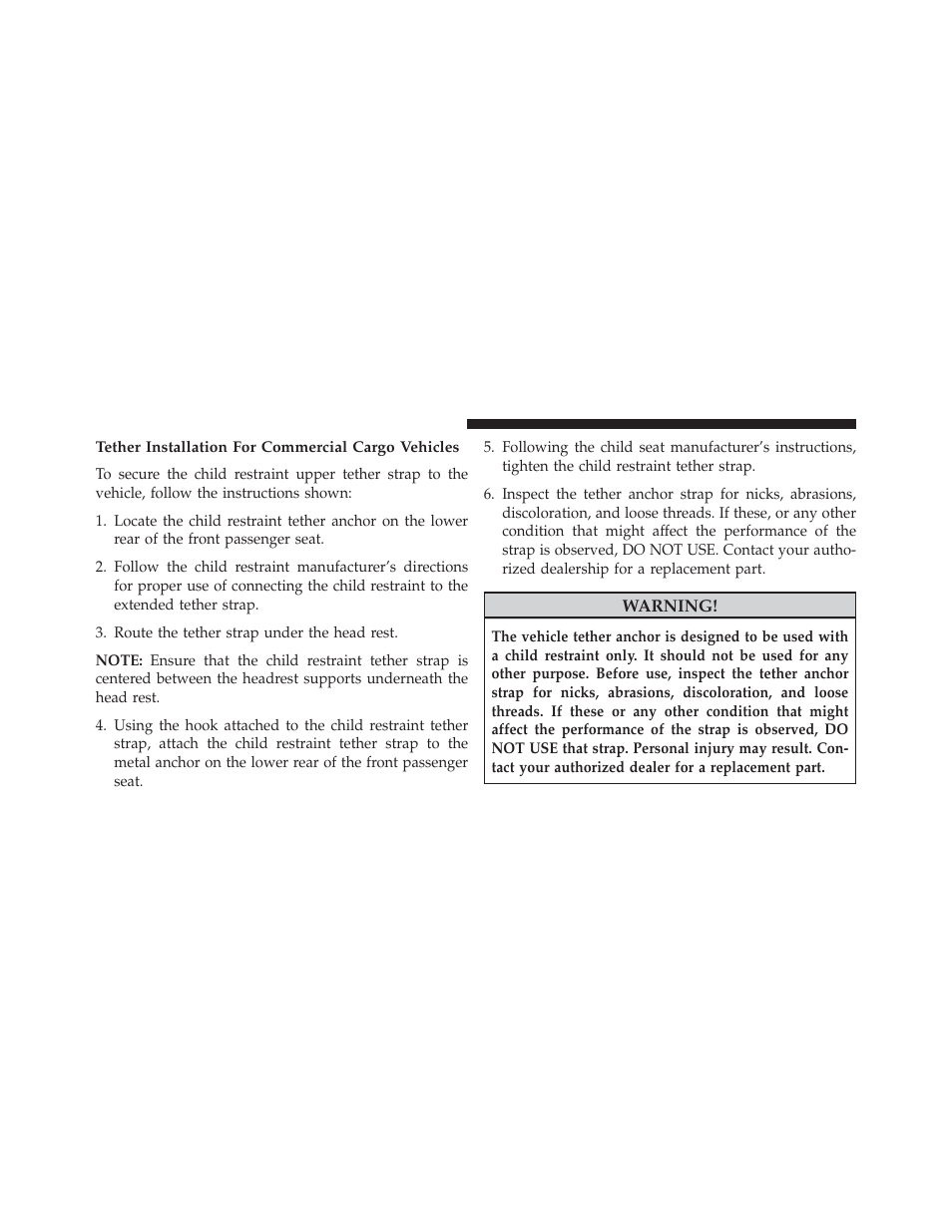 Tether installation for commercial cargo vehicles | Dodge 2013 Grand Caravan User Manual | Page 116 / 663