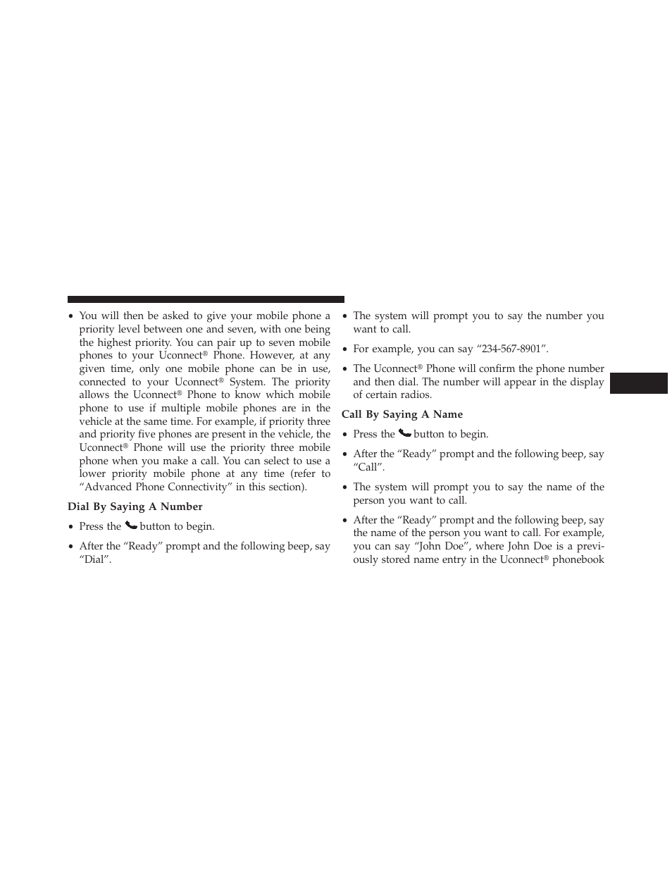 Dial by saying a number, Call by saying a name | Dodge 2013 Grand Caravan User Manual | Page 149 / 663