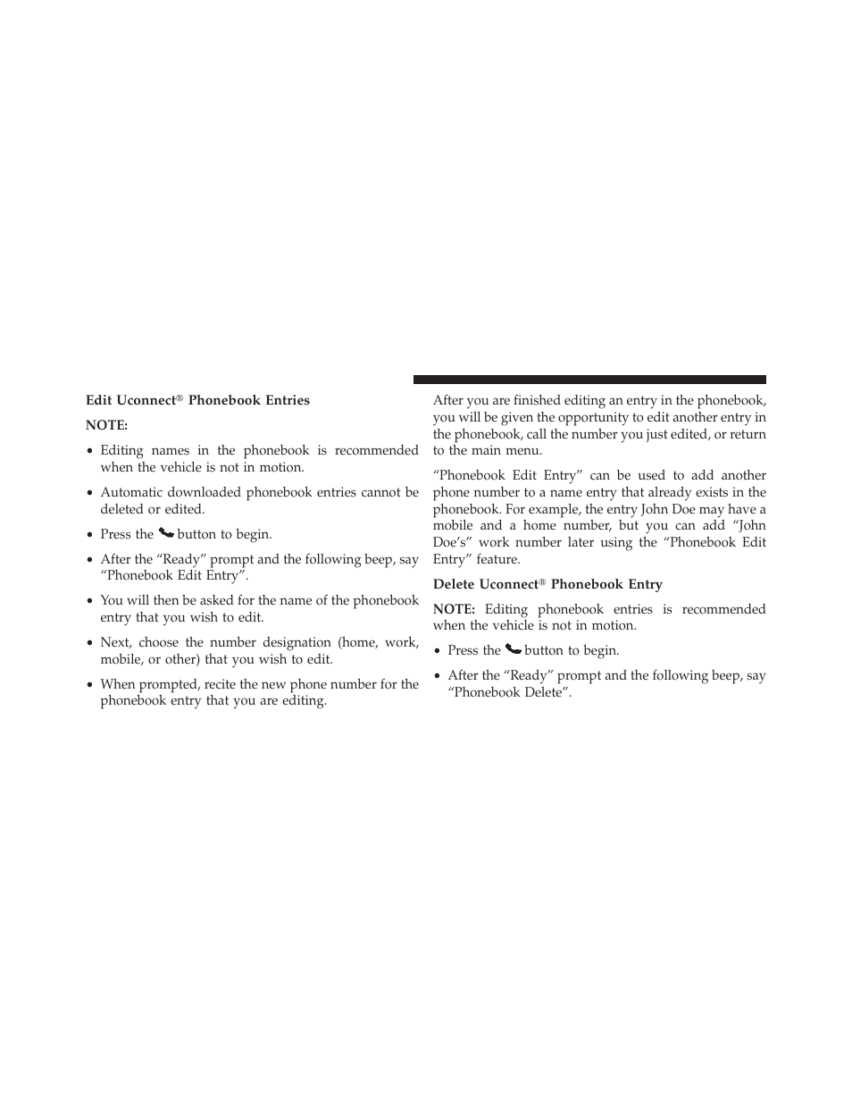 Edit uconnect phonebook entries, Delete uconnect phonebook entry | Dodge 2013 Grand Caravan User Manual | Page 152 / 663