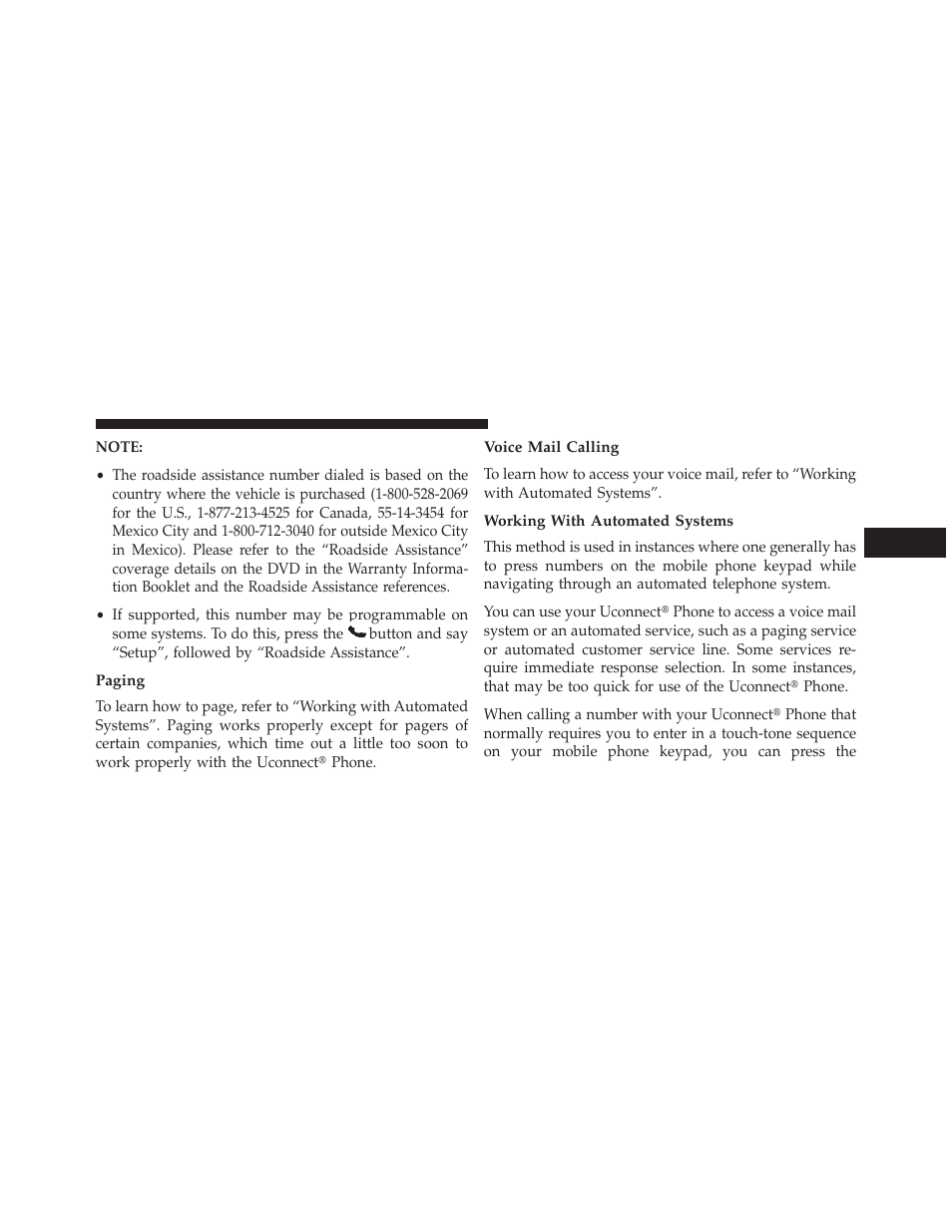 Paging, Voice mail calling, Working with automated systems | Dodge 2013 Grand Caravan User Manual | Page 159 / 663