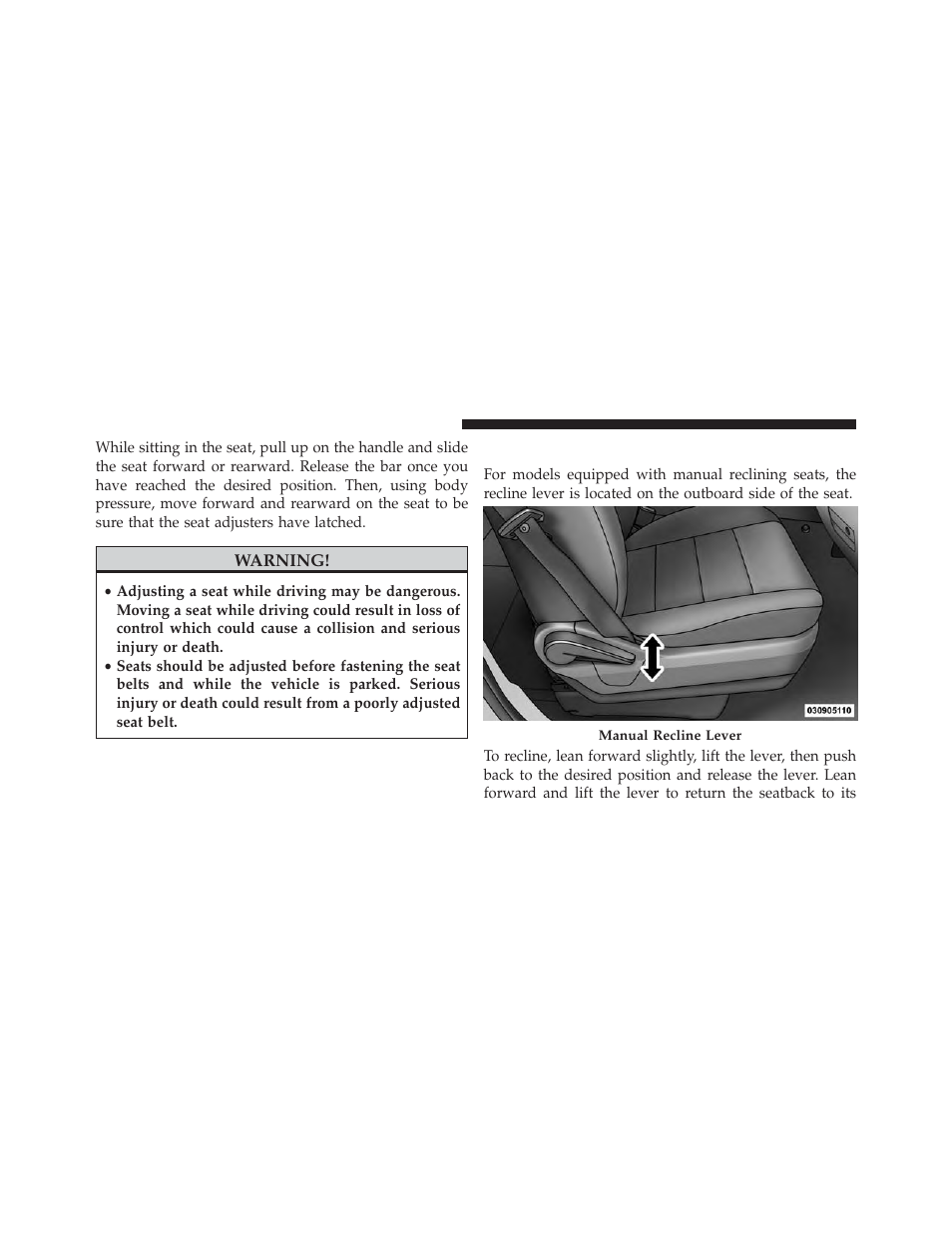 Manual reclining seats — if equipped | Dodge 2013 Grand Caravan User Manual | Page 188 / 663