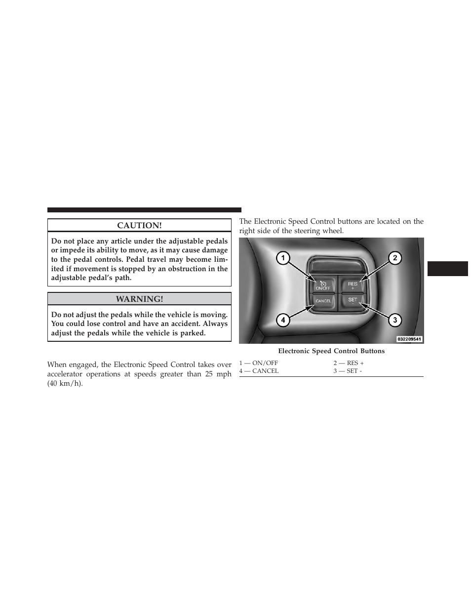 Electronic speed control — if equipped, Electronic speed control, If equipped | Dodge 2013 Grand Caravan User Manual | Page 233 / 663