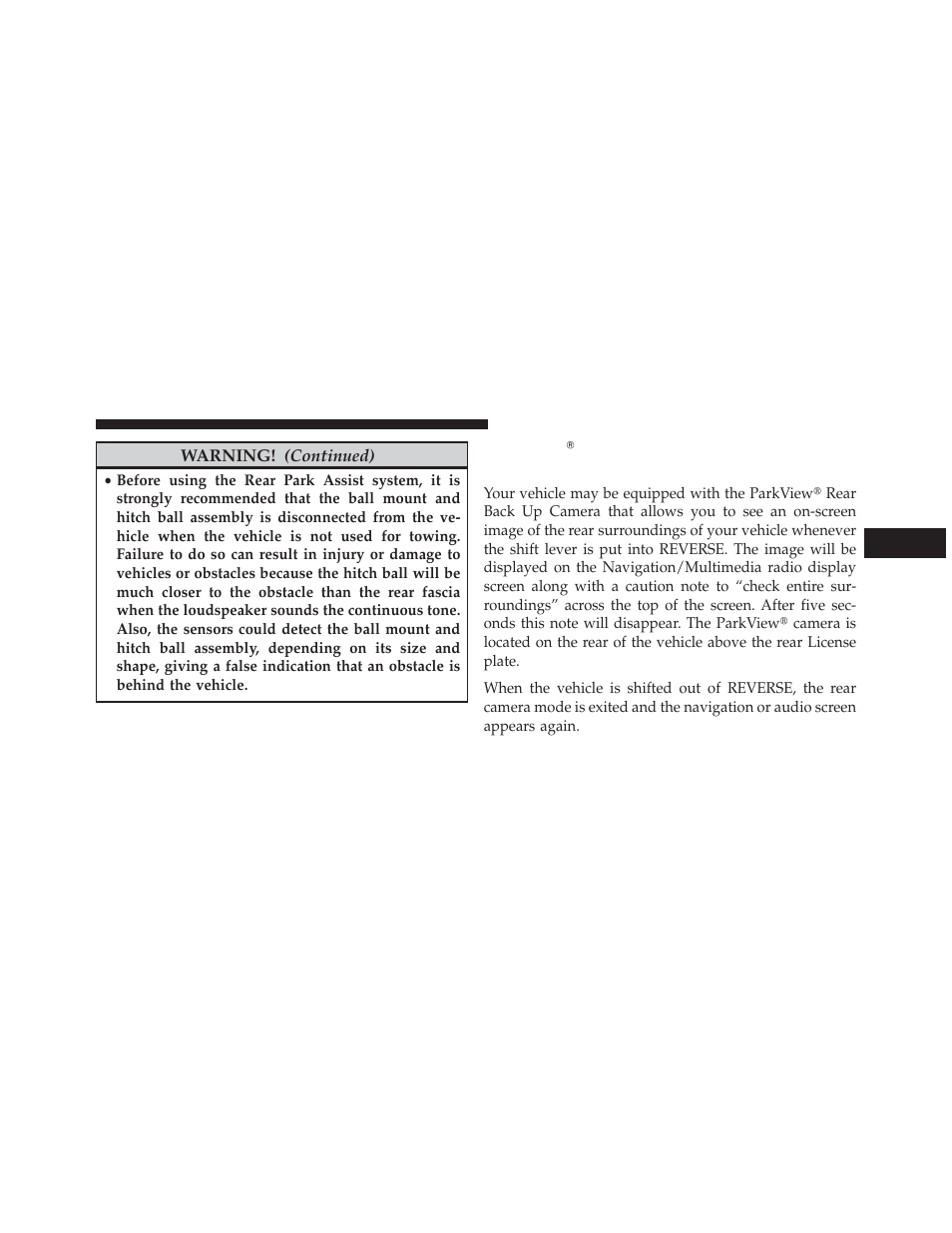 Parkview rear back up camera — if equipped, Parkview௡ rear back up camera, If equipped | Dodge 2013 Grand Caravan User Manual | Page 245 / 663