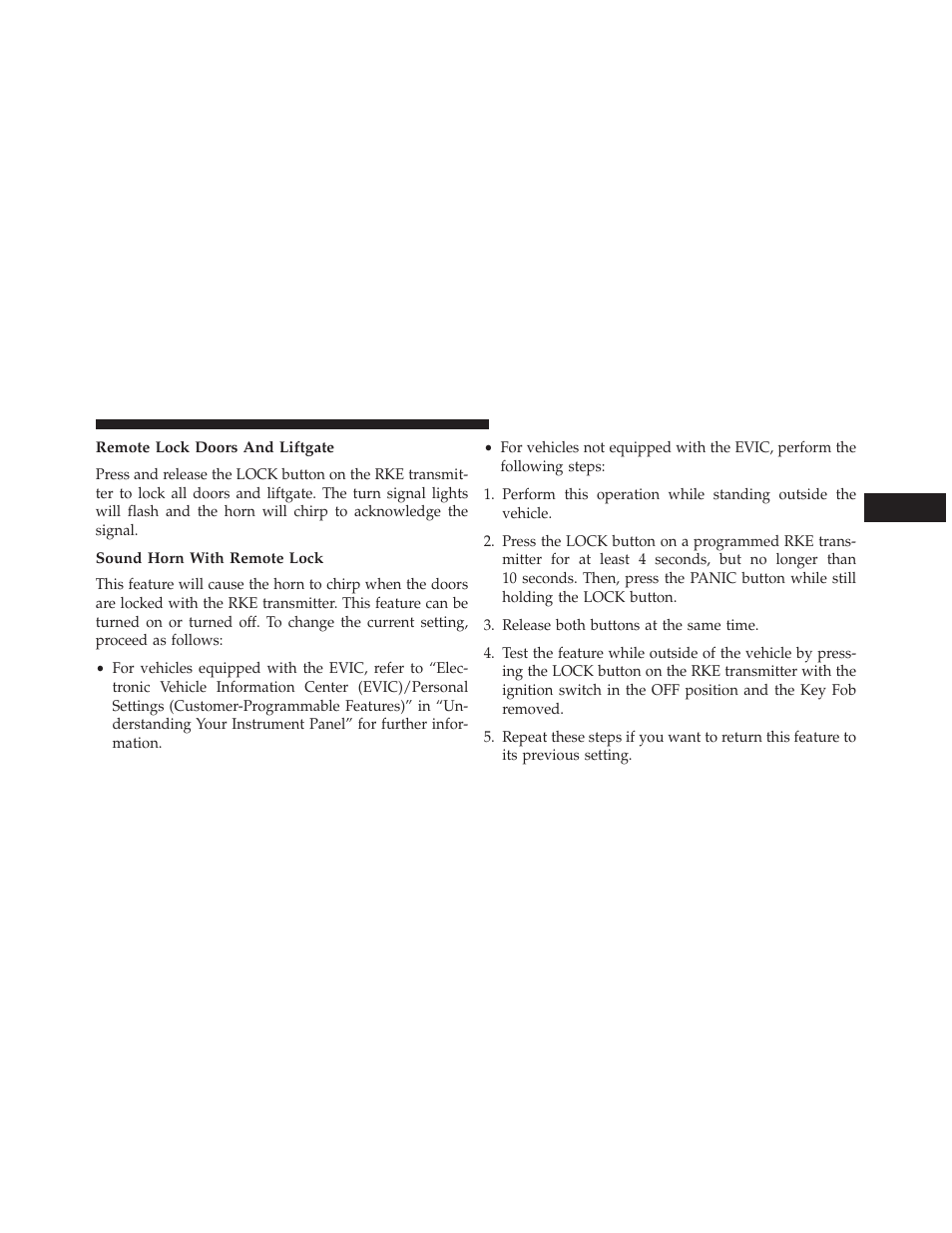 Remote lock doors and liftgate, Sound horn with remote lock | Dodge 2013 Grand Caravan User Manual | Page 25 / 663
