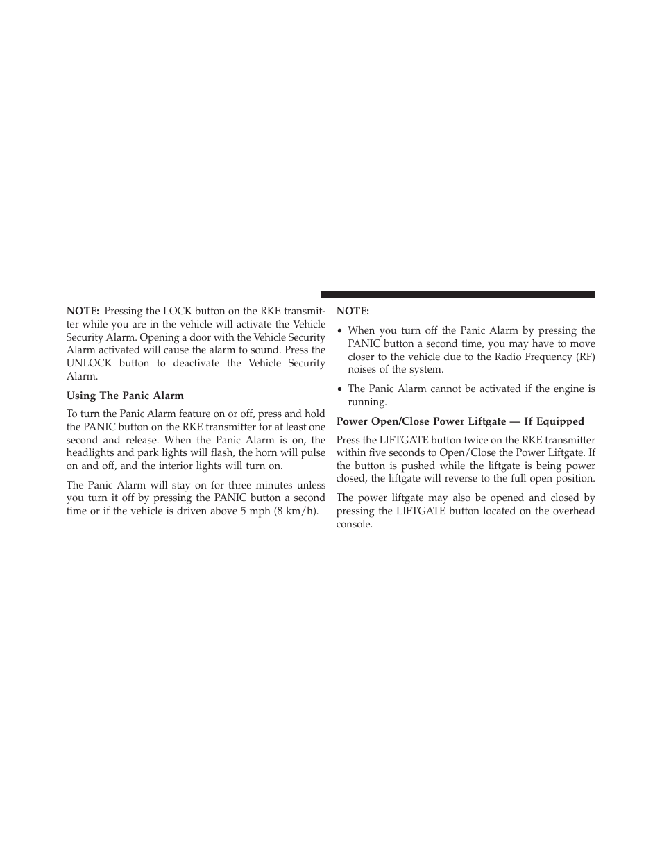 Using the panic alarm, Power open/close power liftgate — if equipped | Dodge 2013 Grand Caravan User Manual | Page 26 / 663