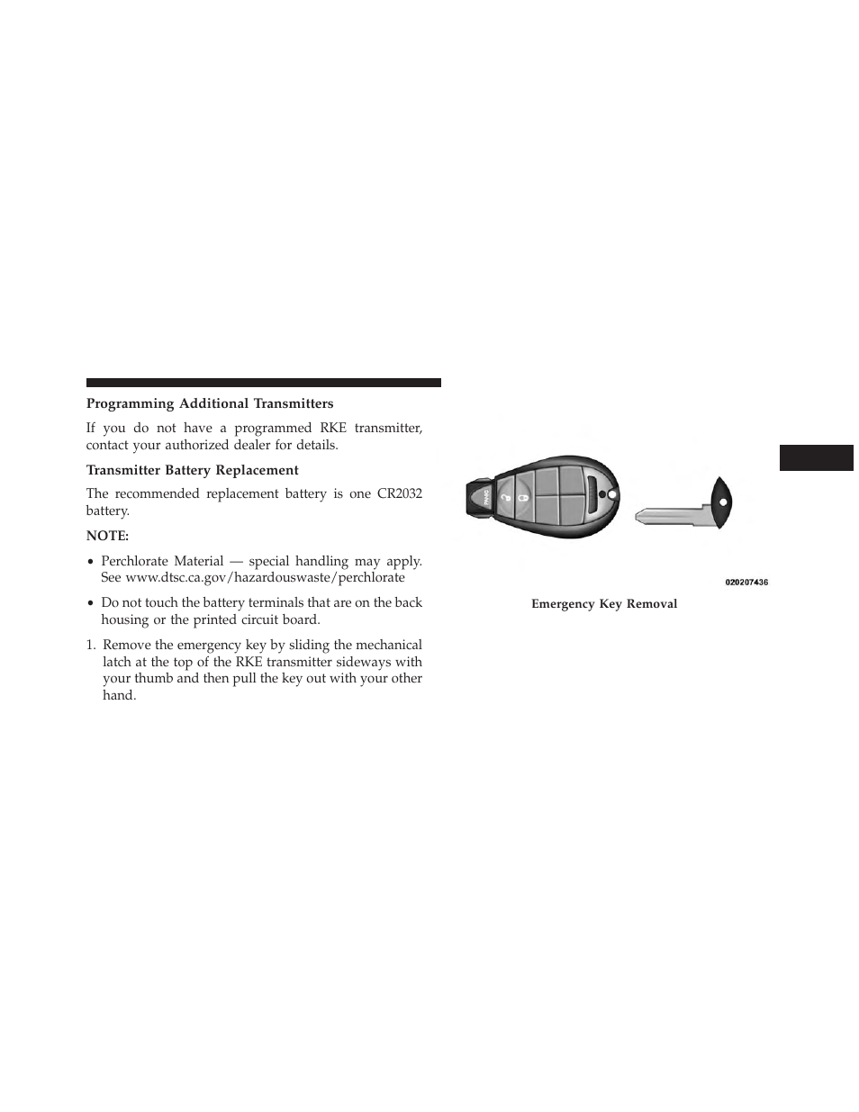 Programming additional transmitters, Transmitter battery replacement | Dodge 2013 Grand Caravan User Manual | Page 29 / 663