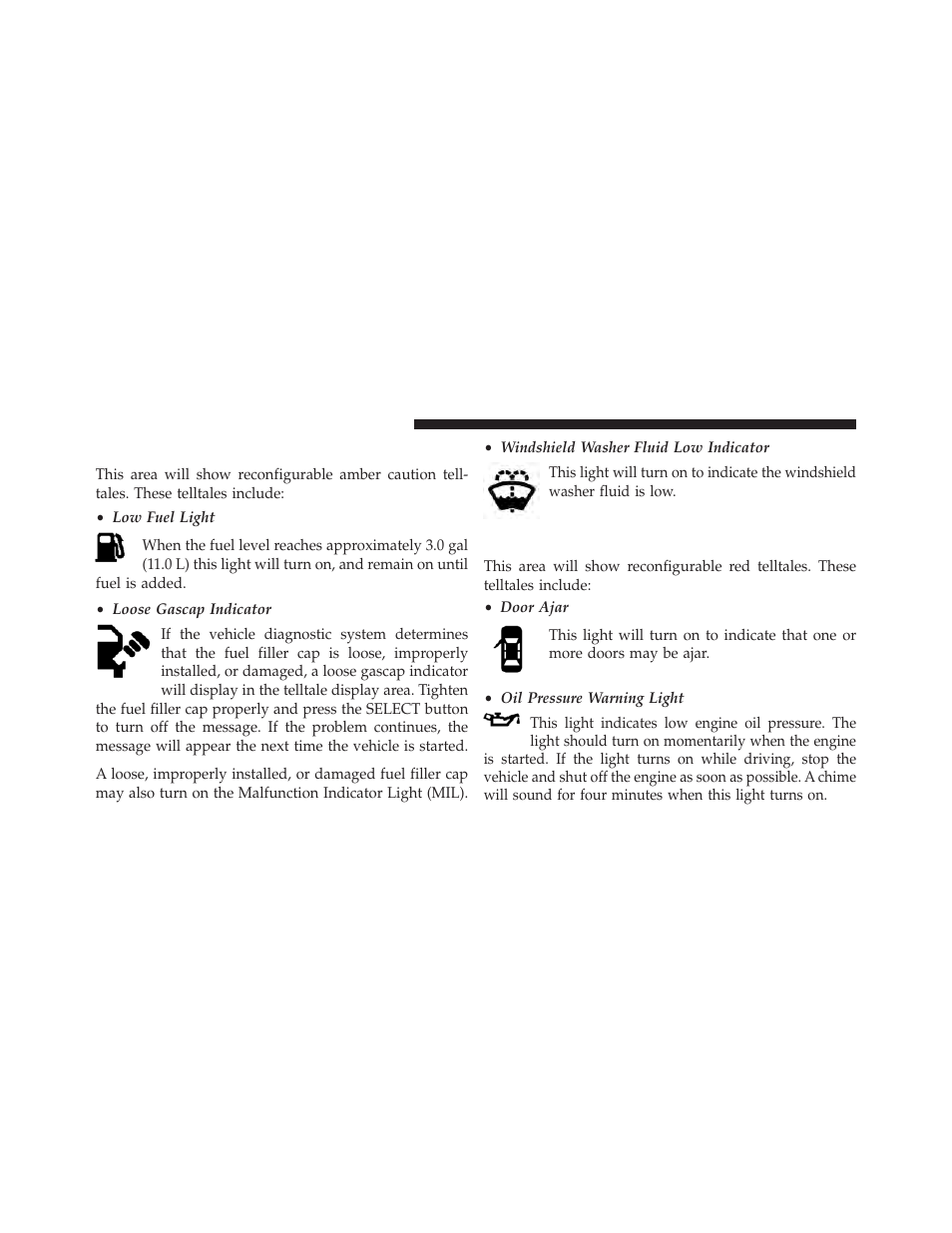 Evic amber telltale lights, Evic red telltale lights | Dodge 2013 Grand Caravan User Manual | Page 328 / 663