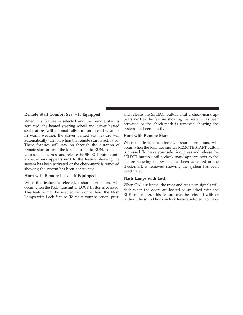 Remote start comfort sys. – if equipped, Horn with remote lock – if equipped, Horn with remote start | Flash lamps with lock | Dodge 2013 Grand Caravan User Manual | Page 340 / 663