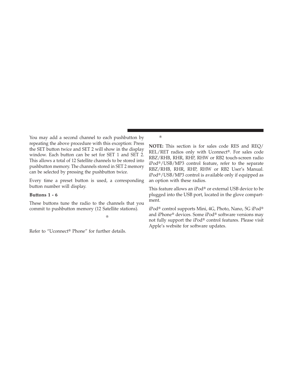 Buttons 1 - 6, Ipod/usb/mp3 control — if equipped, Operating instructions | Uconnect, Phone) — if equipped, Operating instructions (uconnect௡ phone), If equipped, Ipod௡/usb/mp3 control | Dodge 2013 Grand Caravan User Manual | Page 370 / 663