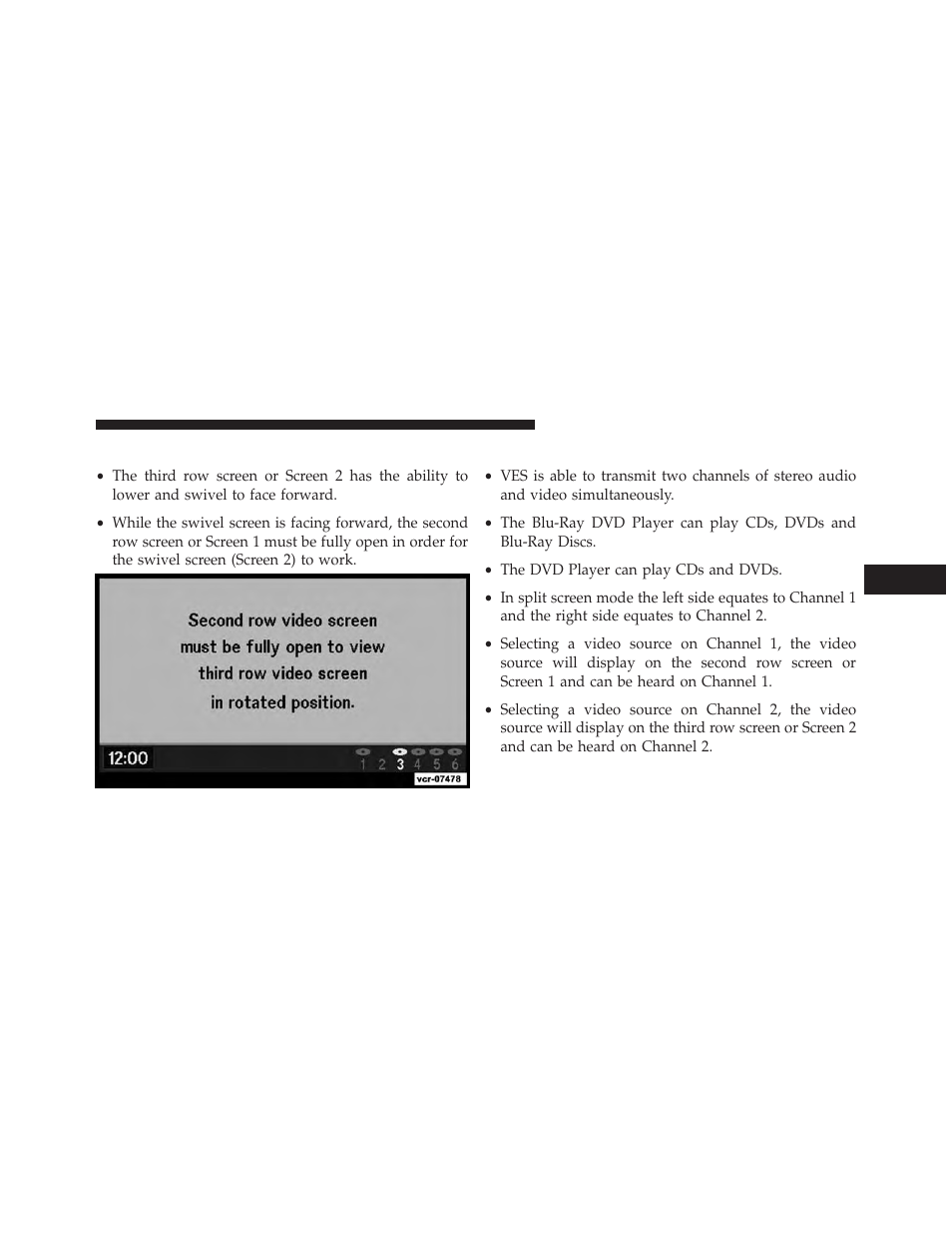 Third row swivel screen (if equipped), Important notes for dual video screen system, Important notes for dual video screen | System | Dodge 2013 Grand Caravan User Manual | Page 393 / 663