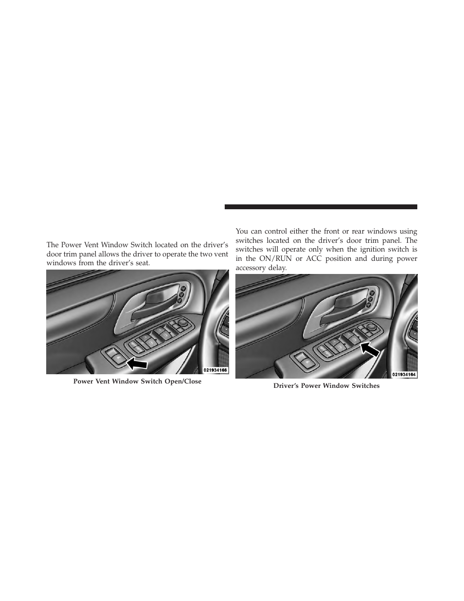 Windows, Power vent windows — if equipped, Power windows | Dodge 2013 Grand Caravan User Manual | Page 40 / 663