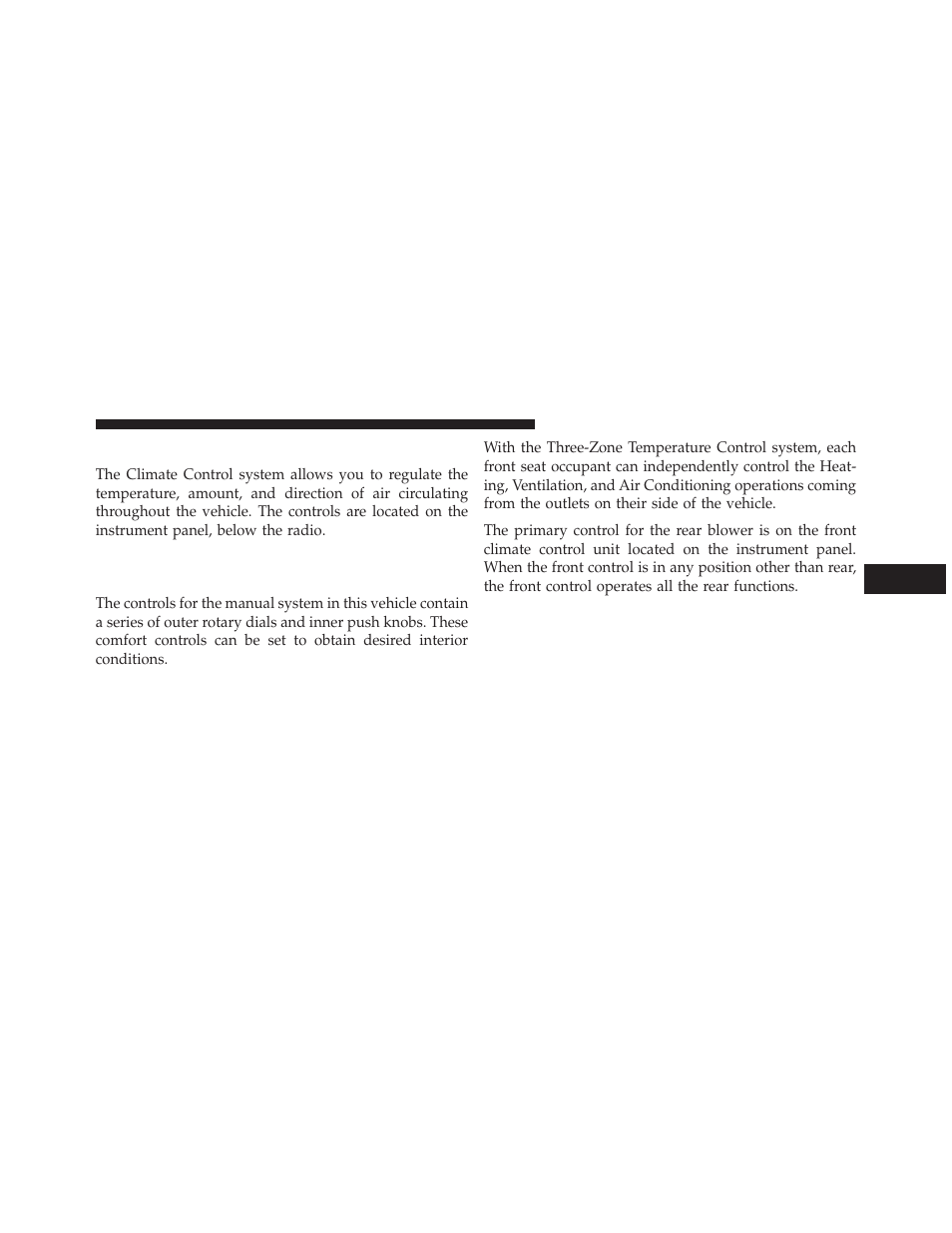 Climate controls, Manual heating and air conditioning, System — if equipped | Dodge 2013 Grand Caravan User Manual | Page 419 / 663