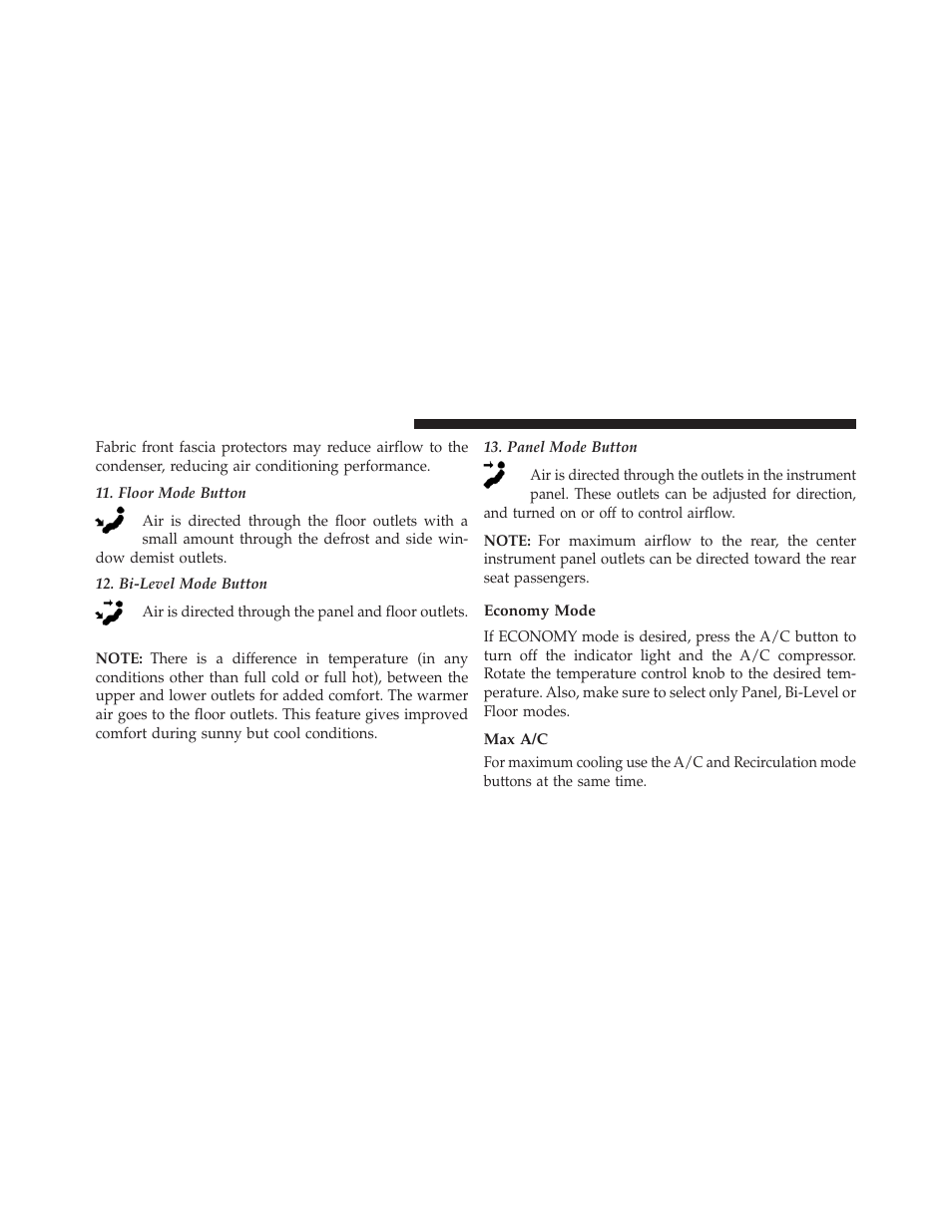 Economy mode, Max a/c | Dodge 2013 Grand Caravan User Manual | Page 424 / 663