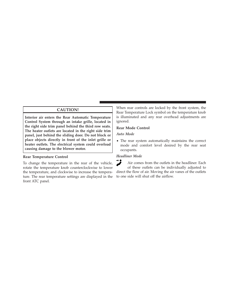 Rear temperature control, Rear mode control | Dodge 2013 Grand Caravan User Manual | Page 438 / 663
