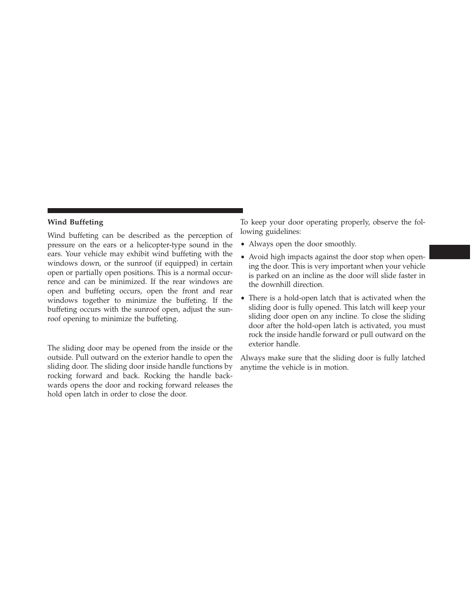 Wind buffeting, Sliding side door | Dodge 2013 Grand Caravan User Manual | Page 45 / 663