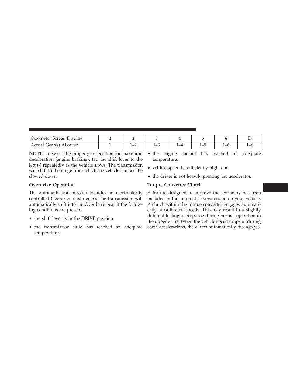 Overdrive operation, Torque converter clutch | Dodge 2013 Grand Caravan User Manual | Page 461 / 663