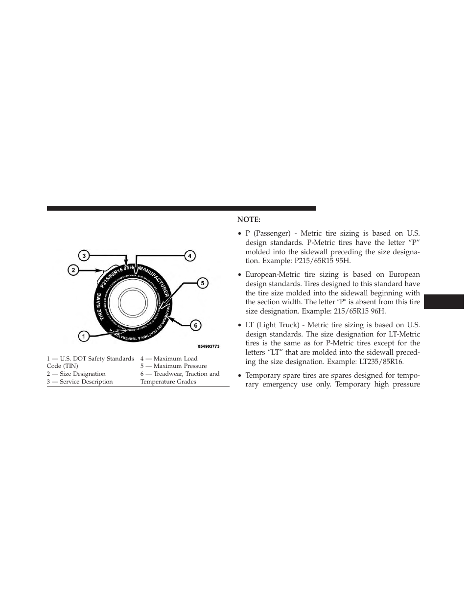 Tire safety information, Tire markings | Dodge 2013 Grand Caravan User Manual | Page 481 / 663