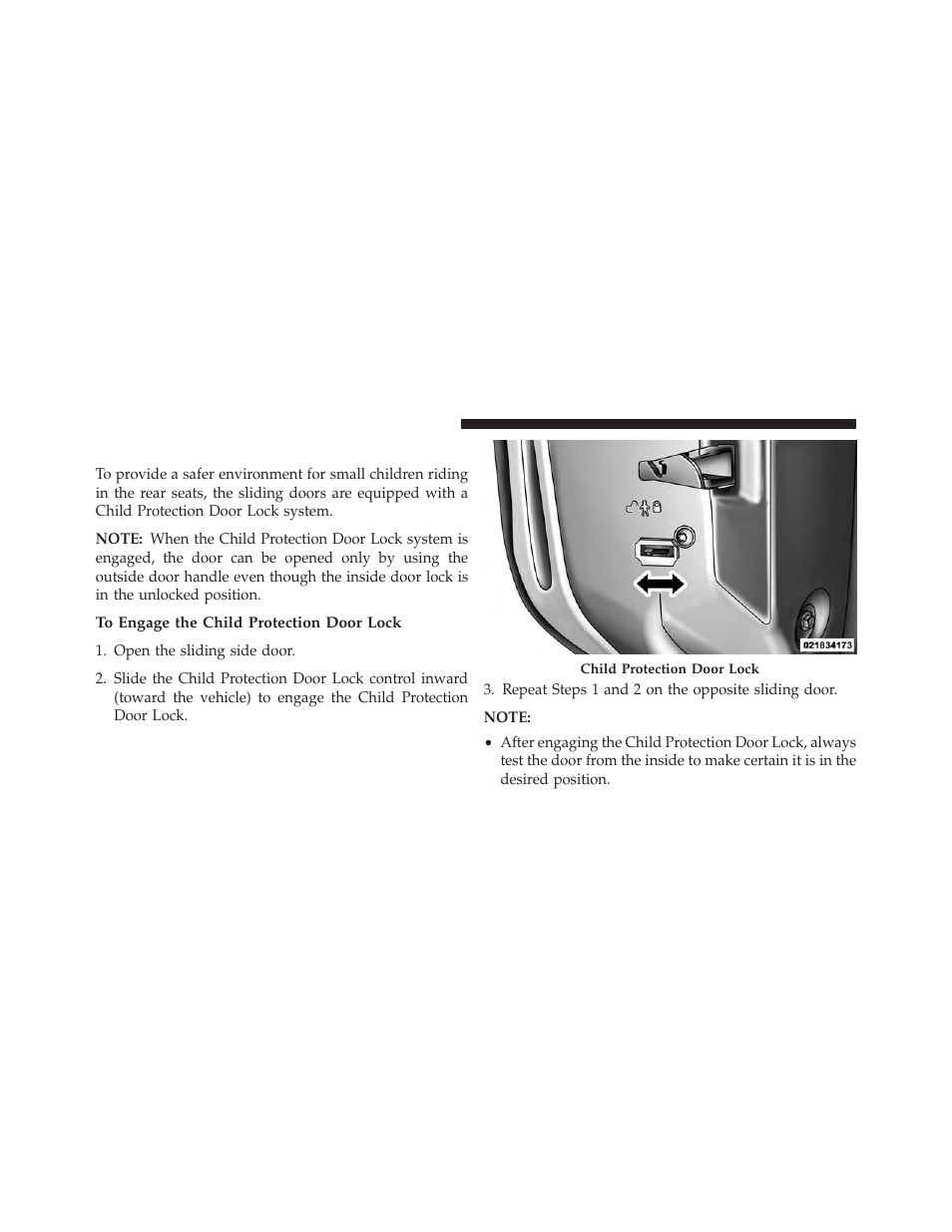 Sliding side door child protection lock, To engage the child protection door lock | Dodge 2013 Grand Caravan User Manual | Page 50 / 663