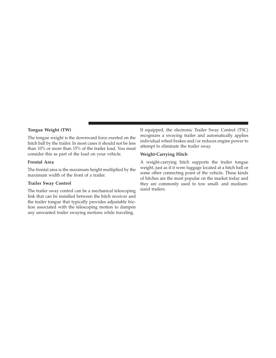 Tongue weight (tw), Frontal area, Trailer sway control | Weight-carrying hitch | Dodge 2013 Grand Caravan User Manual | Page 528 / 663